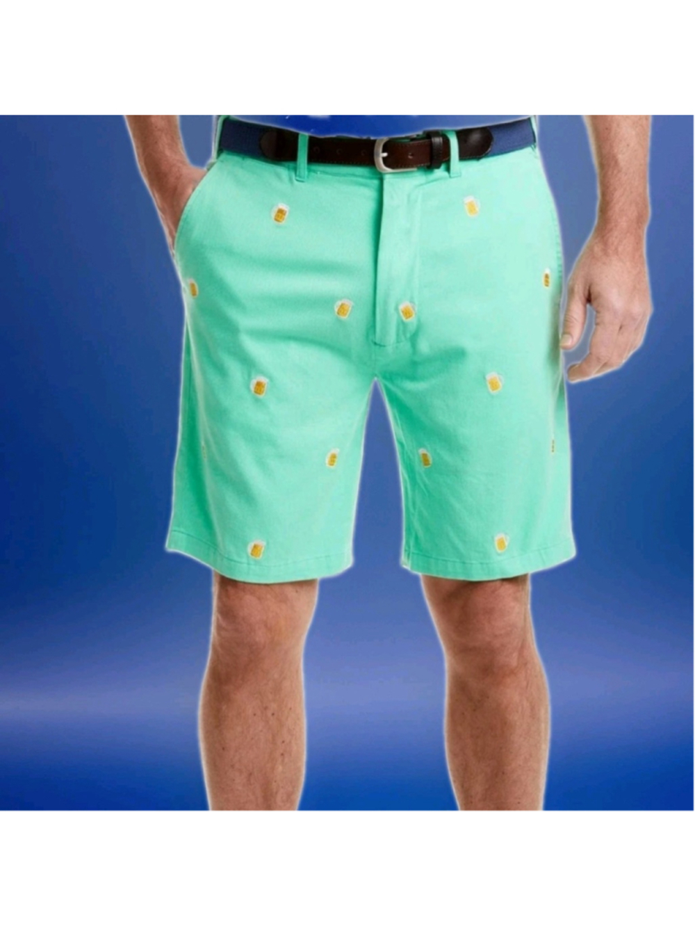 Castaway Nantucket-Cisco Beer Mug Embroidered Shorts-Sz 40-Green Preppy College